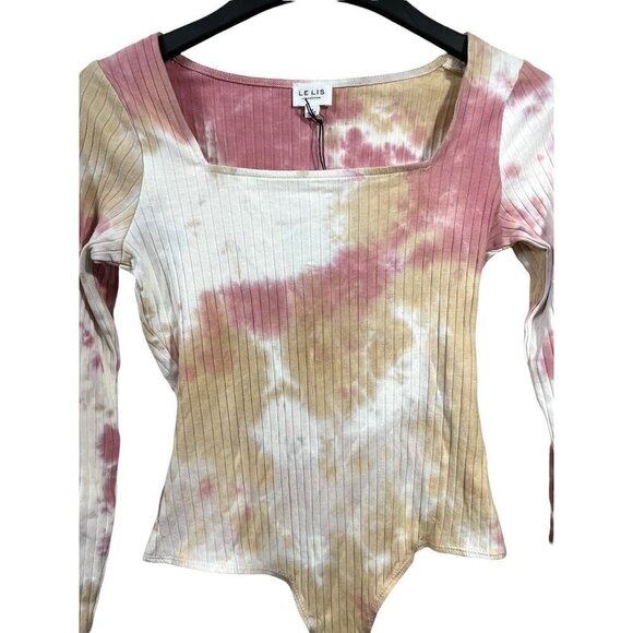 LE LIS Tie-Dye Ribbed Jersey Snap Crotch Bodysuit Blouse Top L/S Medium NWT - Picture 4 of 12